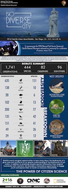 Poster showing final results from BioBlitz at Cabrillo National Monument over May 21-22, 2016 Poster showing final results from BioBlitz at Cabrillo National Monument over May 21-22, 2016