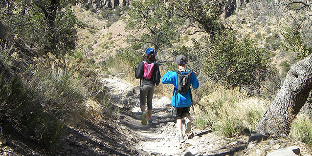 Talia leads younger brother Nate on a hike in Chiricahua National Monument. Talia leads younger brother Nate on a hike in Chiricahua National Monument.