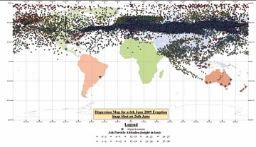 world map shows ash cloud dispersal throughout globe after eruption world map shows ash cloud dispersal throughout globe after eruption