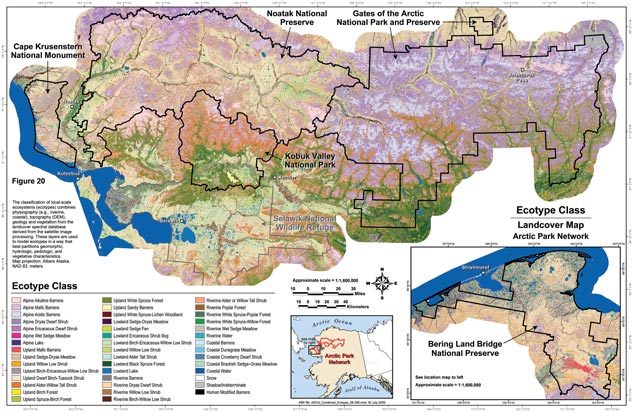 a multi-colored map of northern alaska with over two dozen colors indicating different ecotypes