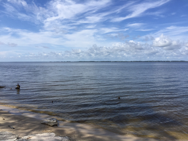 Modern image of Croatan Sound, location of Fessenden's tower remnants Modern image of Croatan Sound, location of Fessenden's tower remnants