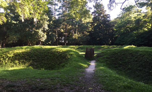 Present-day image of earthwork on a sunny morning