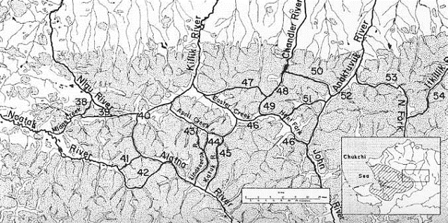 black and white map of Gates of the Arctic showing routes with black lines and numbers black and white map of Gates of the Arctic showing routes with black lines and numbers