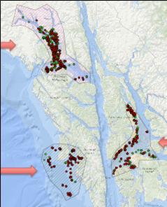 map of DNA collection sites in southeast Alaska
