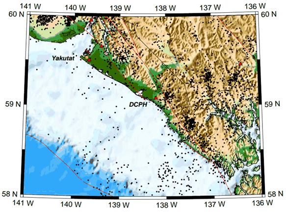 map of earthquakes in glacier bay