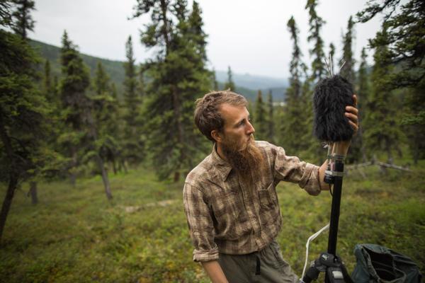Betchkal installs sound-monitoring equipment near Triple Lakes in the Denali Park wilderness. Betchkal installs sound-monitoring equipment near Triple Lakes in the Denali Park wilderness.