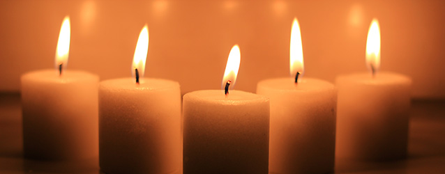 six candle flames in a row