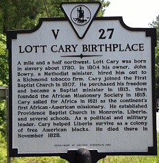 Lott Cary Birthplace Historical Marker