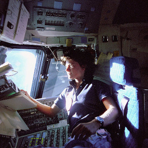Sally Ride inside of the Space Shuttle Challenger Sally Ride inside of the Space Shuttle Challenger