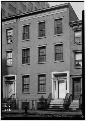Outside the John V. Gridley House, a three-story brick structure in a row of similar buildings Outside the John V. Gridley House, a three-story brick structure in a row of similar buildings