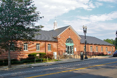 Outside of the Banneker Recreation Center complex, a long brick structure