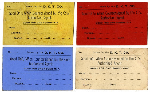 Four brightly colored tickets.