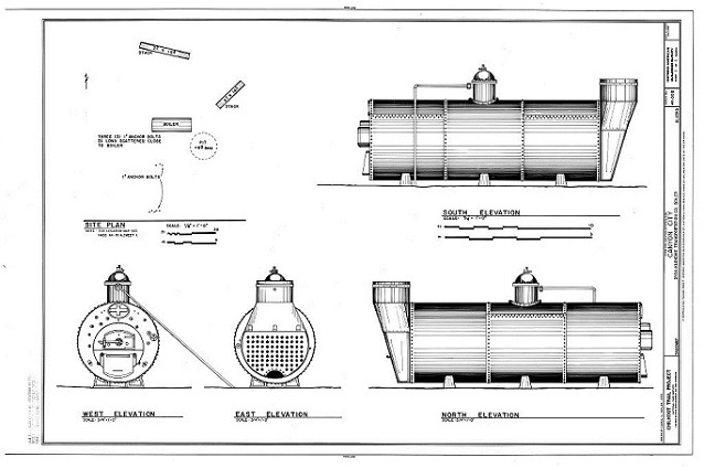 Black and white drawing of a boiler