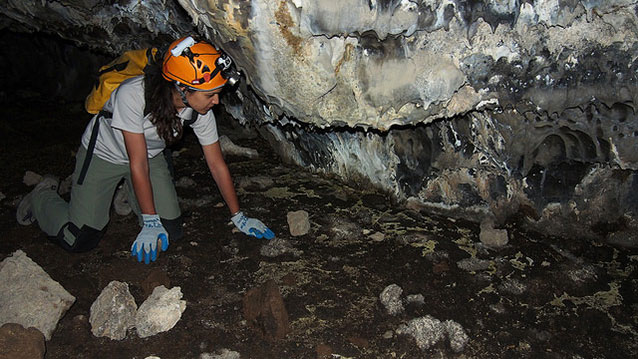 a Mosaics in Science program participant, conducts field work at Lava Beds National Monument a Mosaics in Science program participant, conducts field work at Lava Beds National Monument