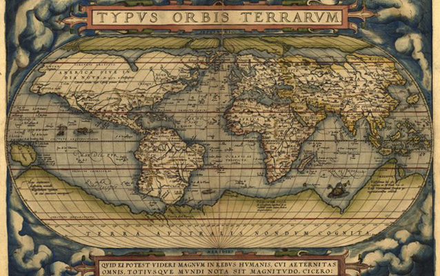 World map from Abraham Ortelius's "Theatrum Orbis Terrarum", 1570- in color