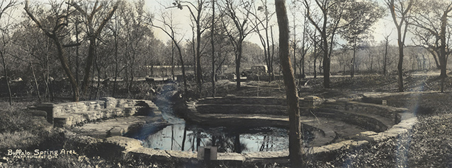 Circular built features define a natural spring in a wooded area. Circular built features define a natural spring in a wooded area.