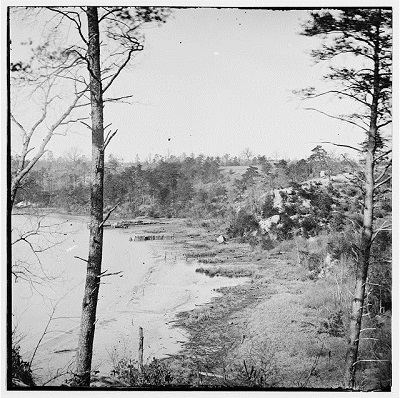 View of sandstone cliffs from Appomattox River (unknown date) View of sandstone cliffs from Appomattox River (unknown date)