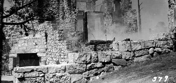 Remains of the infrastructure of the Grand Canyon Lodge after structure fire.