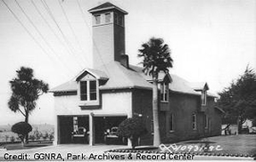 historic black and white image of the Presidio Fire Station in 1929.