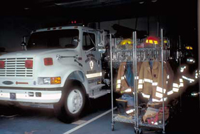 Nightime view of fire truck