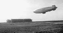 A K-type blimp landing at Lakehurst Naval Air Station