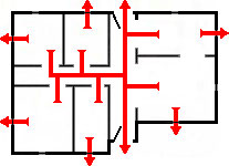 Line drawing of fire exits Line drawing of fire exits