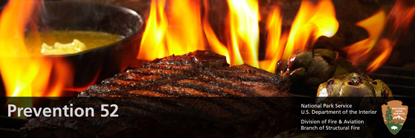 Grill with steak and flames Grill with steak and flames