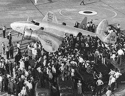 Historic image of Howard Hughes returning to Floyd Bennett Field 