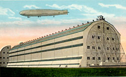 Historic postcard depicting Scott Fields' lighter-than-air ship hangar Historic postcard depicting Scott Fields' lighter-than-air ship hangar
