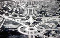 Historic aerial view of Administration Building and and Washington Circle