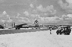 The Enola Gay returning to Tinian after strike at Hiroshima