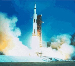 The launching of the Apollo 11 Saturn V rocket