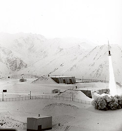 Looking southeast at Site Summit's missile launch site during firing of a missile