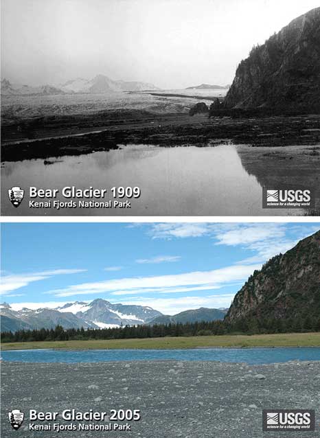 comparative photos the dramatic retreat of a glacier between 1909 and 2005