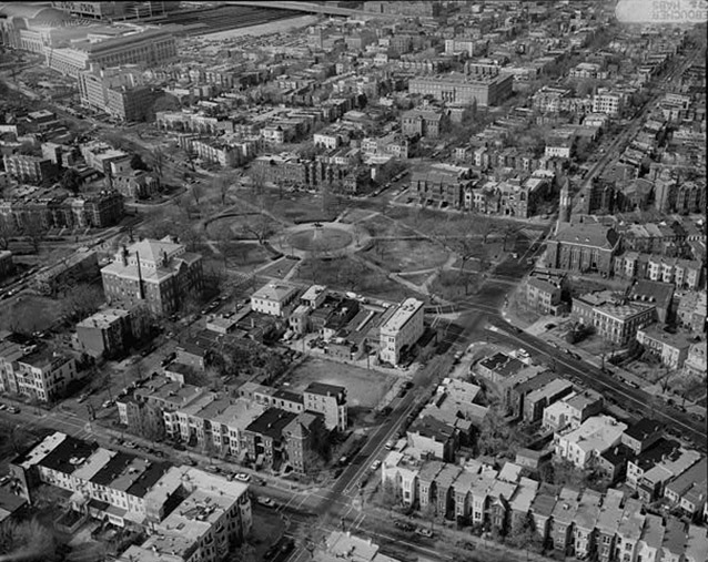 Black and white aerial view of Stanton Park, looking northwest