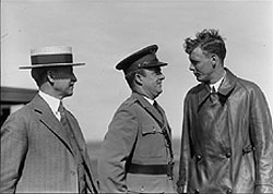 From left to right Orville Wright, Major John F. Curry, and Colonel Charles Lindbergh