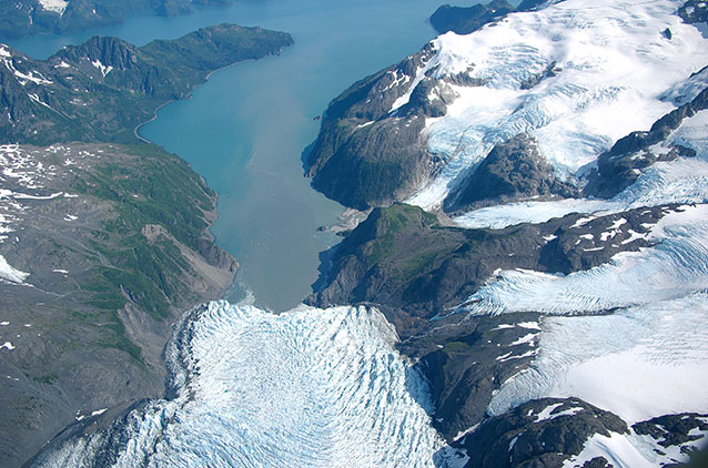 aerial view of a tidewater glacier aerial view of a tidewater glacier