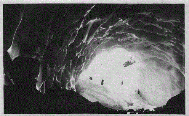 Historic photo of mountaineers in an ice cave under Paradise Glacier (Mt. Rainier National Park, WA) Historic photo of mountaineers in an ice cave under Paradise Glacier (Mt. Rainier National Park, WA)