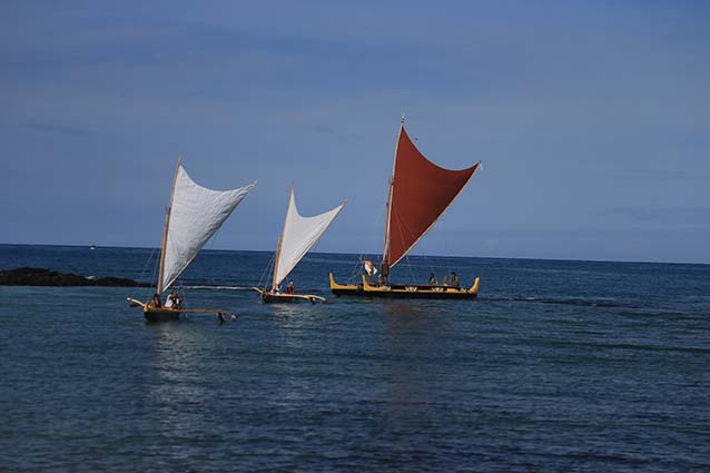 3 Canoes sailing at Kaloko-Honokōhua National Historical Park