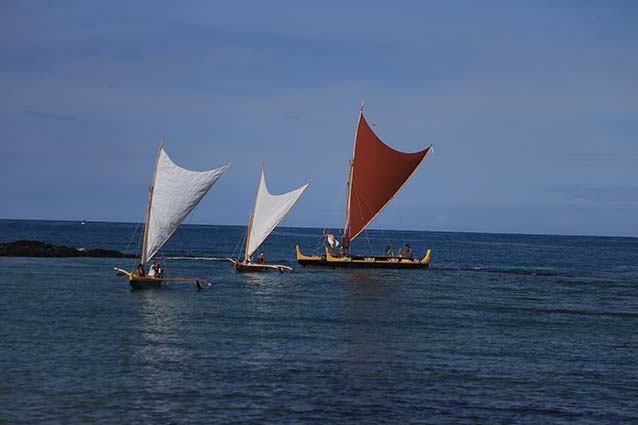 3 Canoes sailing at Kaloko-Honokōhua National Historical Park