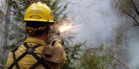 Igniting a prescribed fire by flare gun Igniting a prescribed fire by flare gun
