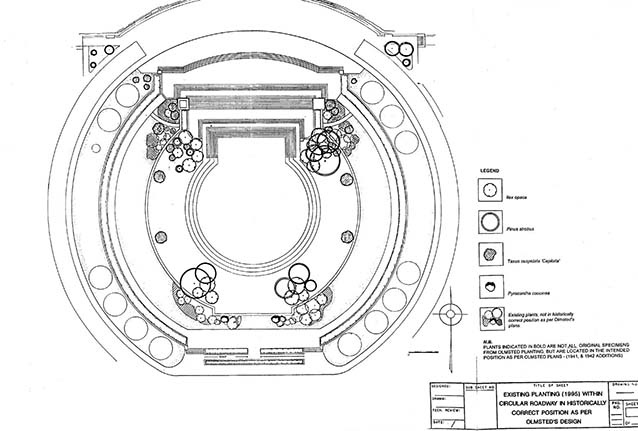 A circular diagram shows planting locations around the Jefferson Memorial