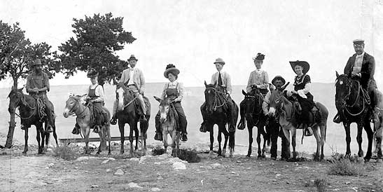 Black and White photo of Desmond tourist party at Bass Camp, Grand Canyon National Park