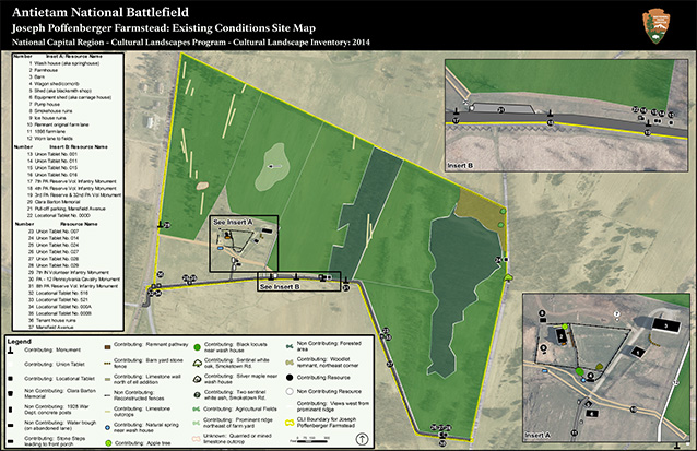 Existing conditions site map of Joseph Poffenberger Farmstead with legend Existing conditions site map of Joseph Poffenberger Farmstead with legend