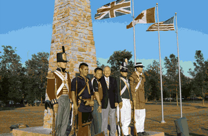 Canadian, British and American flags at Battle of Chippawa Monument Canadian, British and American flags at Battle of Chippawa Monument