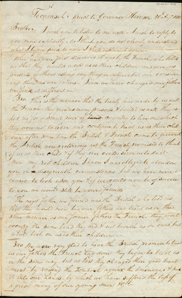 Speech from Shawnee Chief Tecumseh to governor William Henry Harrison