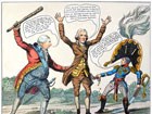 King George and Napoleon force Thomas Jefferson to put his hands up and rob him