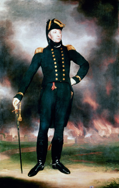 Portrait of Admiral Cockburn with Washington burning in background