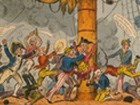 Chaotic scene of American and British soldiers fighting on board a ship 