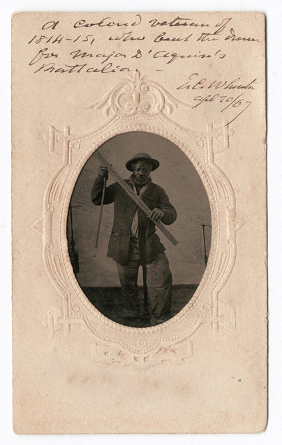 A colored veteran of 1814-15 who beat the drum for Major D’Aquin’s batallion A colored veteran of 1814-15 who beat the drum for Major D’Aquin’s batallion